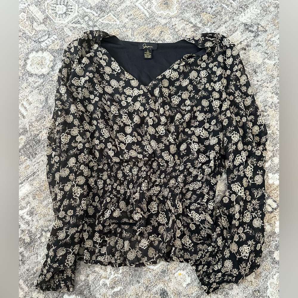 Japna Black and Cream Floral Blouse